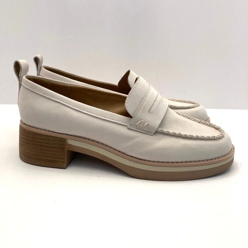 Crown Vintage Nirea Platform Penny Loafers Womens 10‎ Off White Leather Chunky
